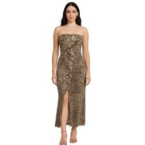 Cleo Leopard Print Strapless Ruffle Maxi Dress Women’s Size S